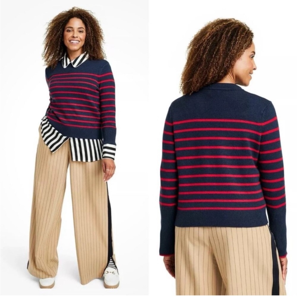 La Ligne x Target Women's Navy Blue & Red Stripped Cozy Crewneck Sweater XXS
